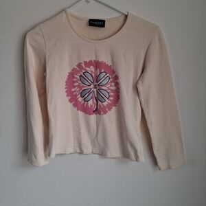 Chanel Top Womans Floral Rhinestones Made In France Medium